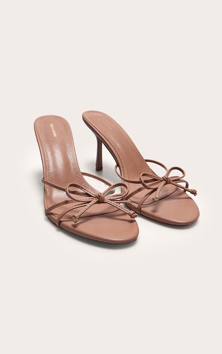 Nude PU Round Toe Bow Detail Mid Stiletto Heeled Mules Product Image