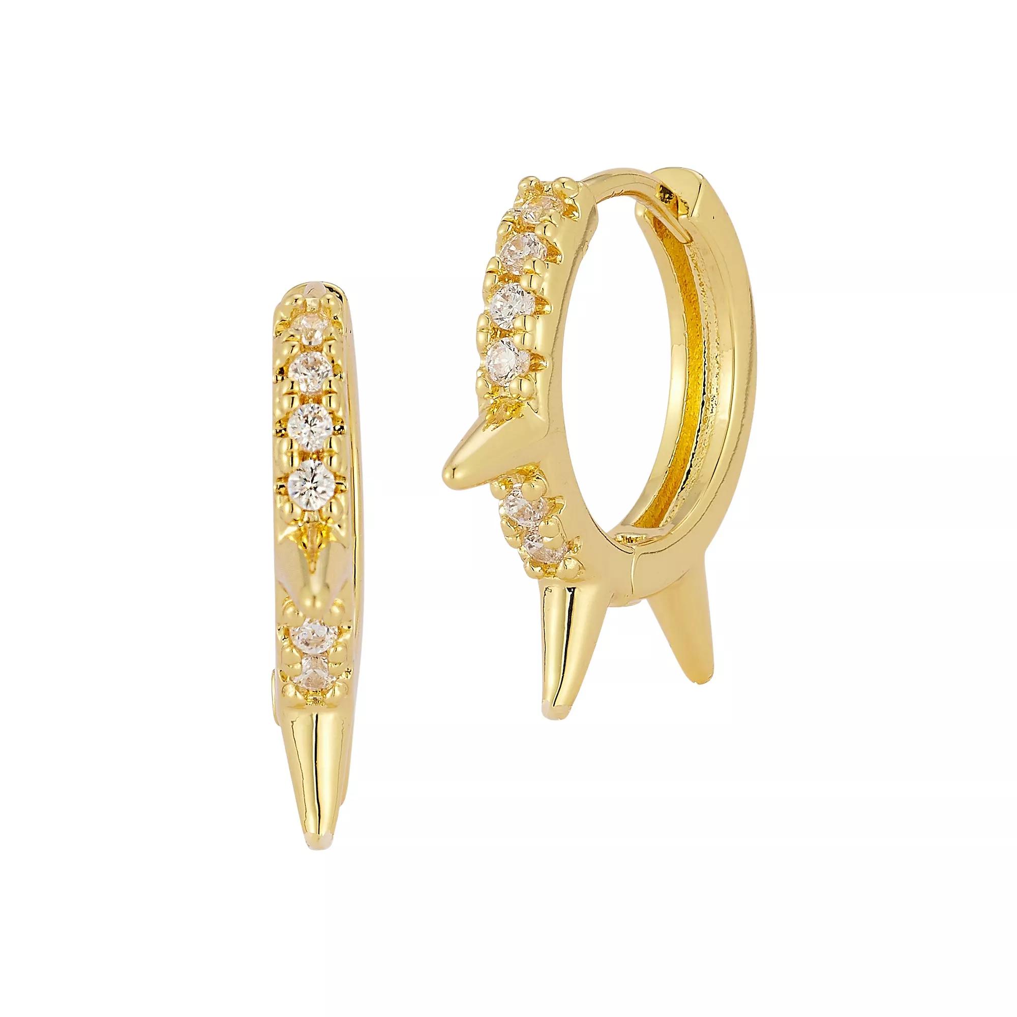 Cubic Zirconia Spiked Huggie Hoop Earrings, Women's, Gold Tone Product Image