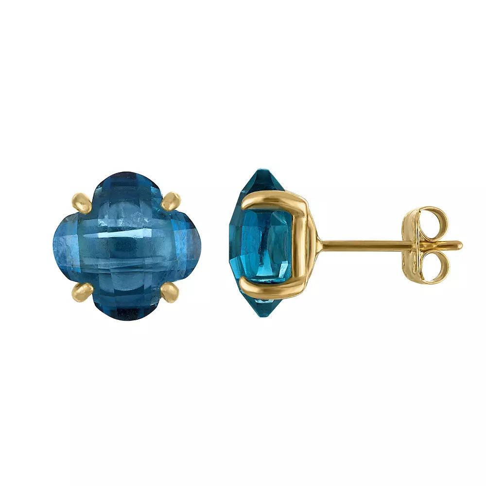 Tiara 10k Gold Gemstone Clover Cut Stud Earrings, Women's, London Blue Topaz Product Image