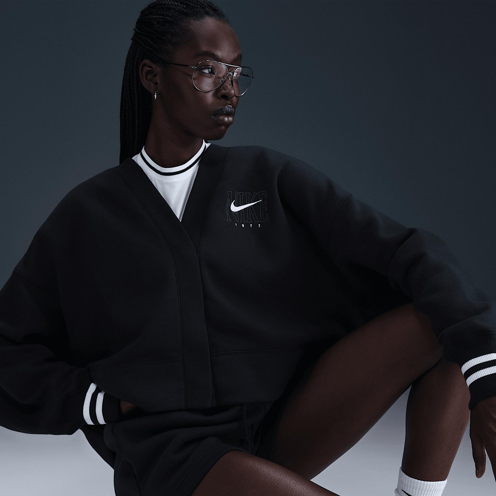 Nike Womens Nike NSW Phoenix Fleece OOS Graphic Cardigan - Womens Black Product Image