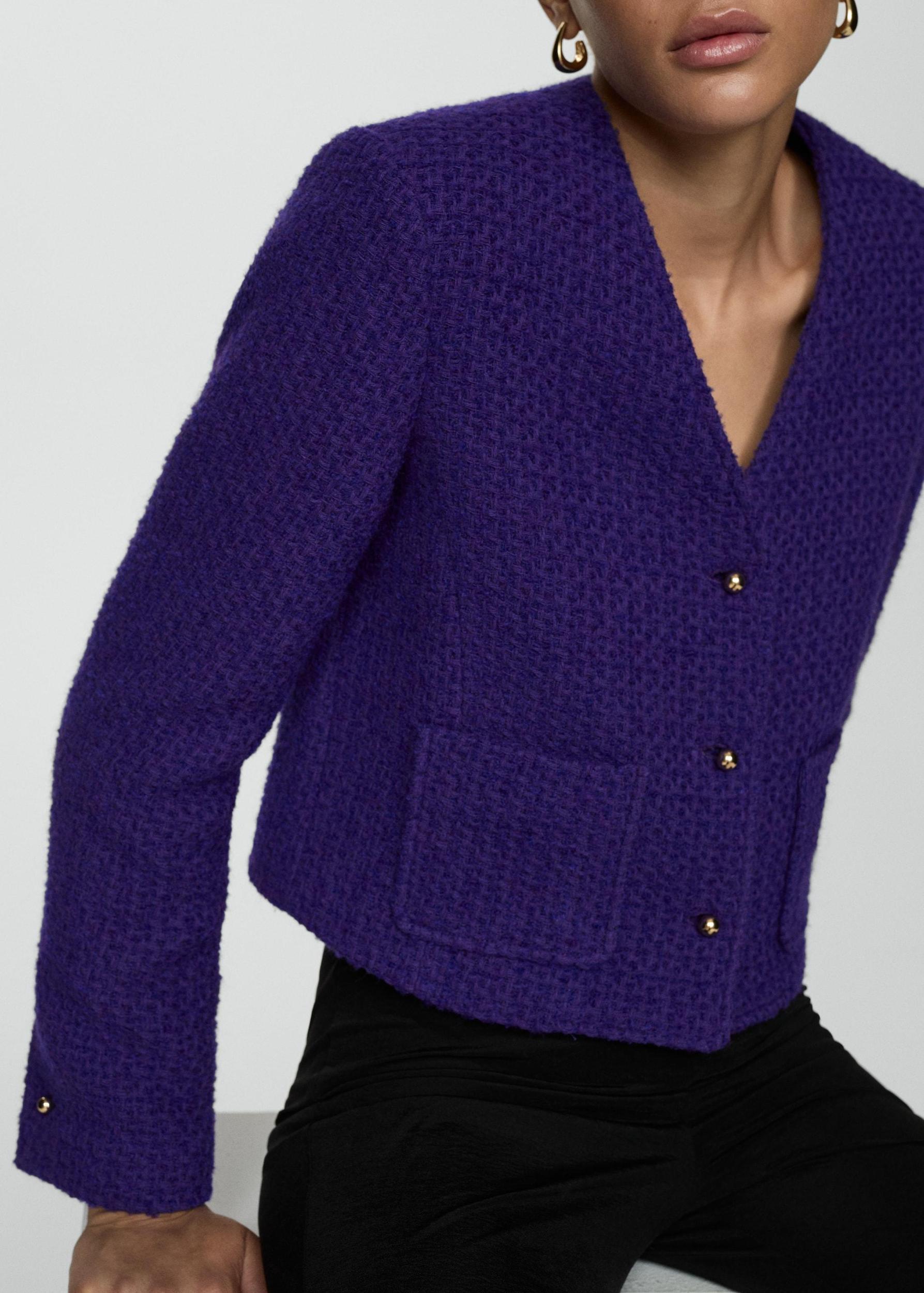 V-neck tweed jacket - Women | MANGO USA Product Image