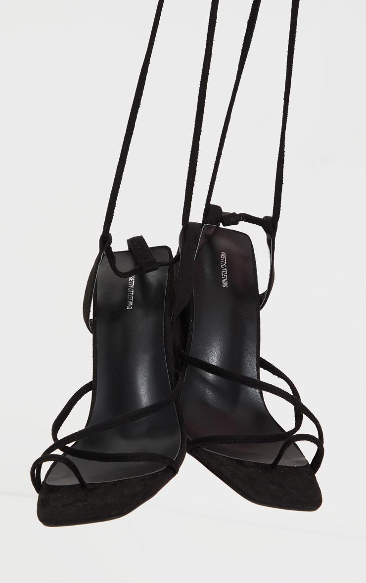 Black Toe Loop Ankle Tie Chunky Block Heel Sandals Product Image