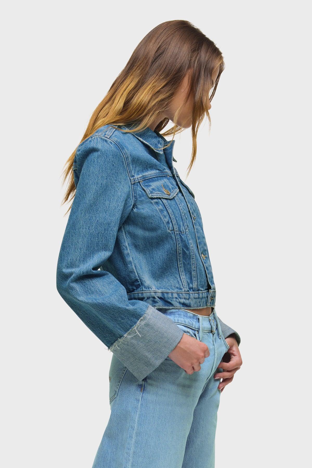 Cuffed Cropped Denim Jacket Female Product Image