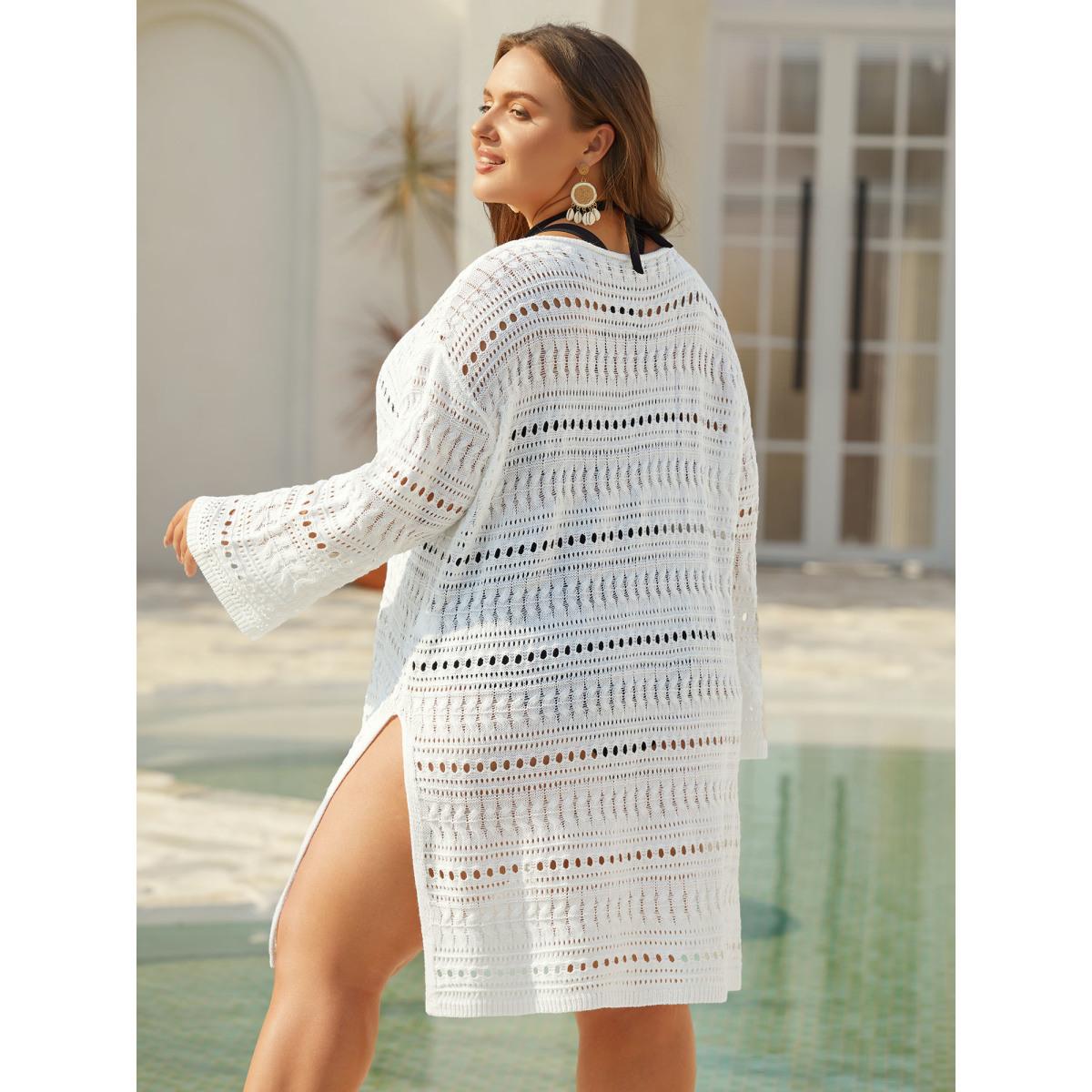 Plus Size Cut-Out Bell Sleeve Swim Cover-Up Women's Swimwear Ivory Beach Loose Texture Curve Swim Cover Ups BloomChic 14-16/1X Product Image