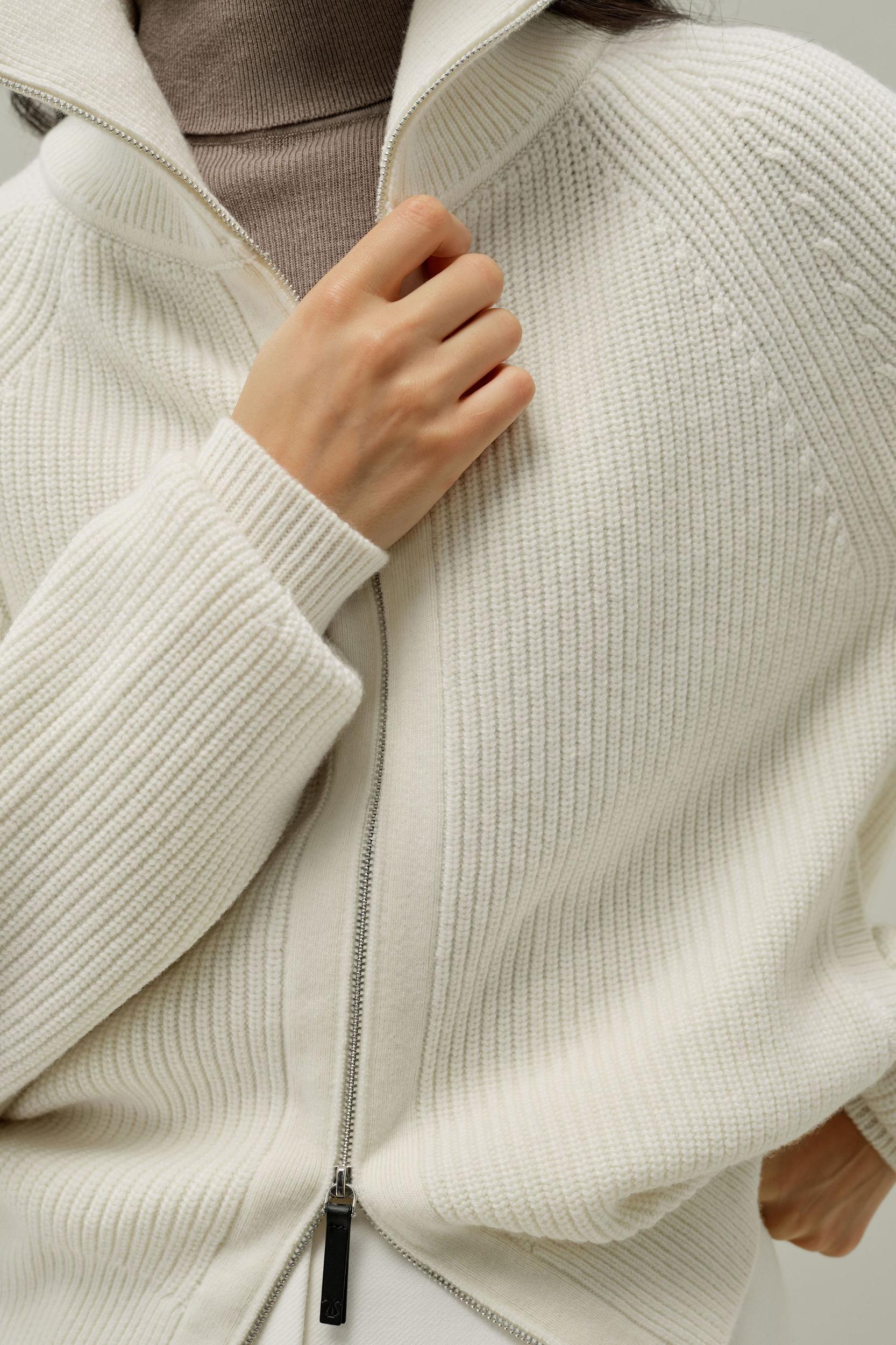 Ribbed-knit Turtleneck Zip Cardigan Product Image