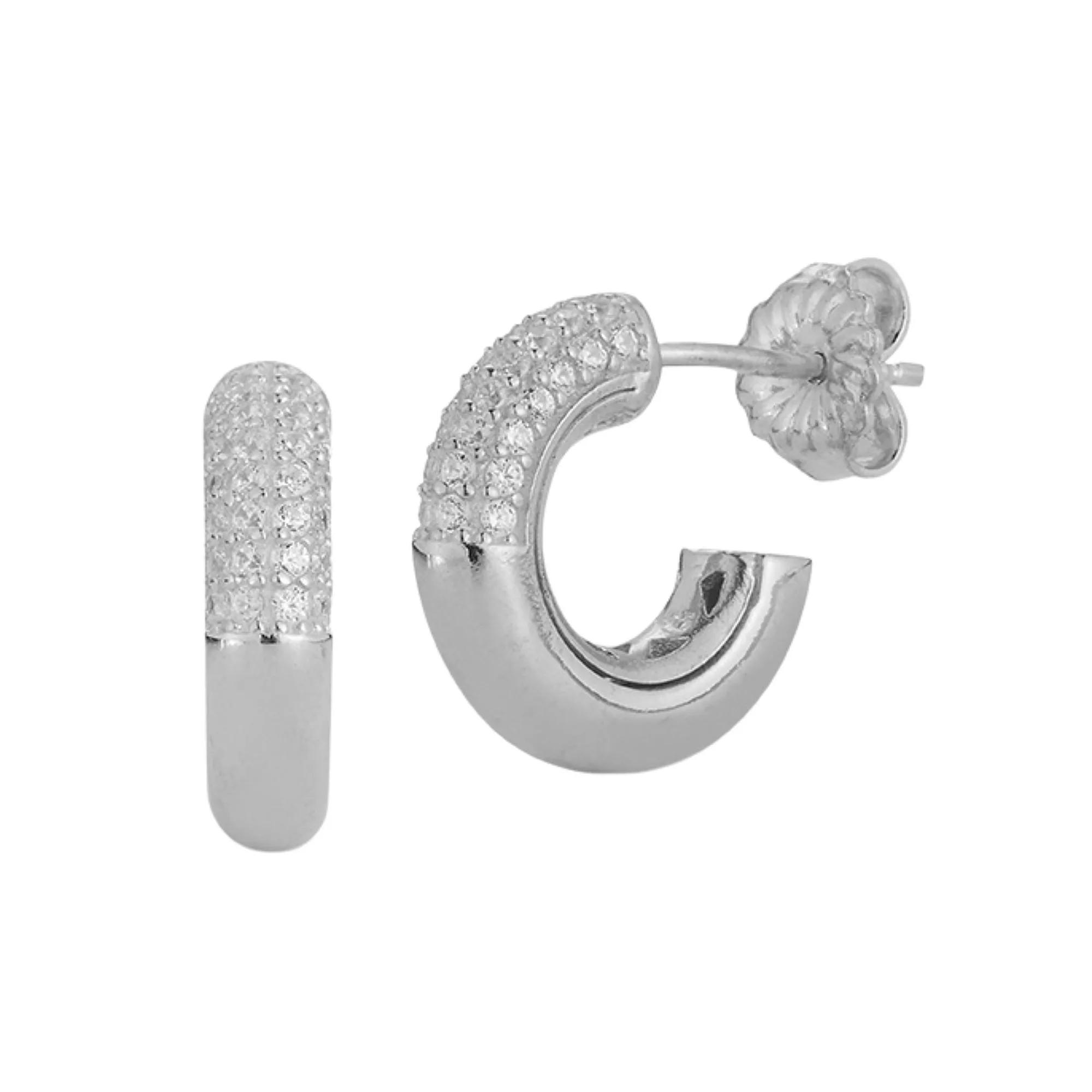 Sunkissed Sterling Cubic Zirconia Mini Hoop Earrings, Women's, Silver Tone Product Image