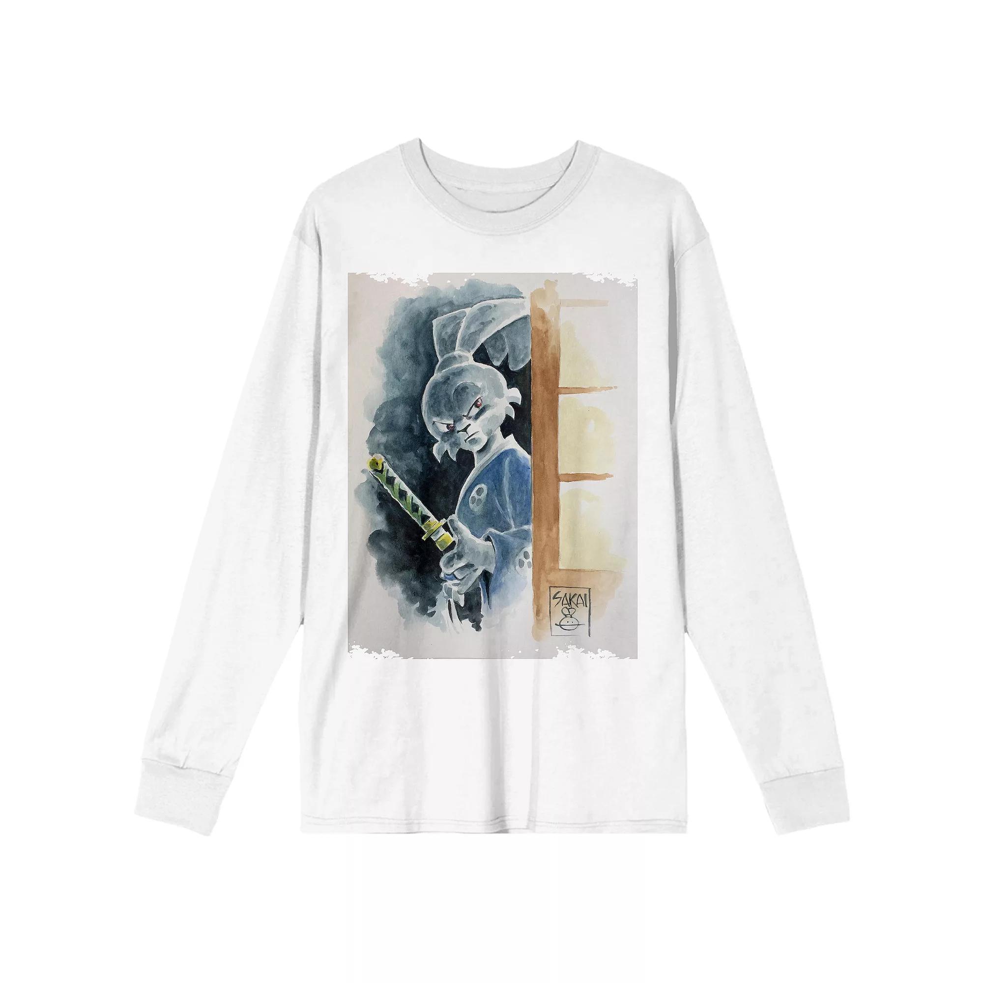 Men's Usagi Yojimbo Watercolor Long Sleeve Graphic Tee, Size: XXL, White Product Image