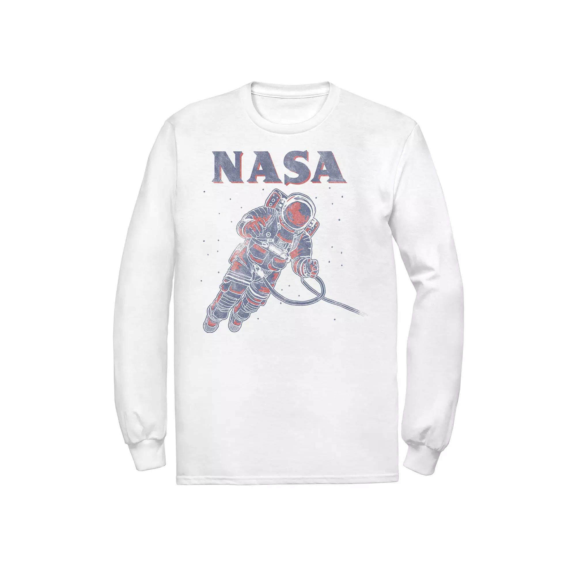Men's NASA Neon Astronaut Cowboy In Space Long Sleeve Graphic Tee, Size: Large, White Product Image