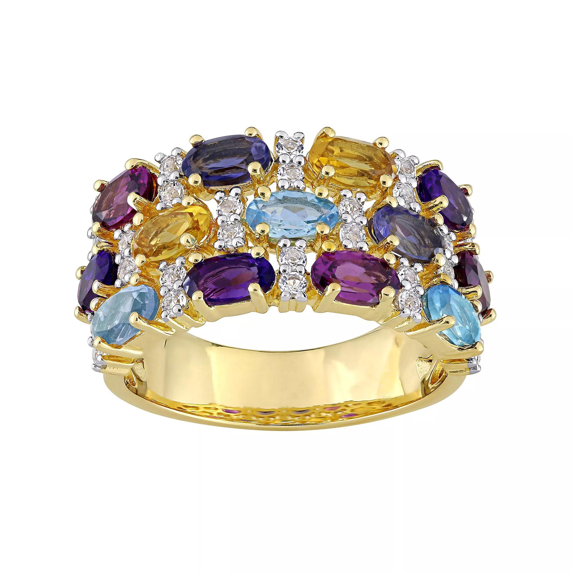 Stella Grace 18k Gold Over Silver Multi-Gemstone Triple Row Ring, Women's, Size: 6, Gold Tone Product Image