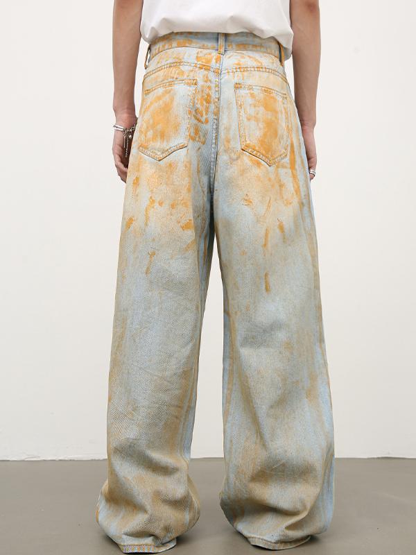 Men's Street Colour Block Loose Jeans Product Image