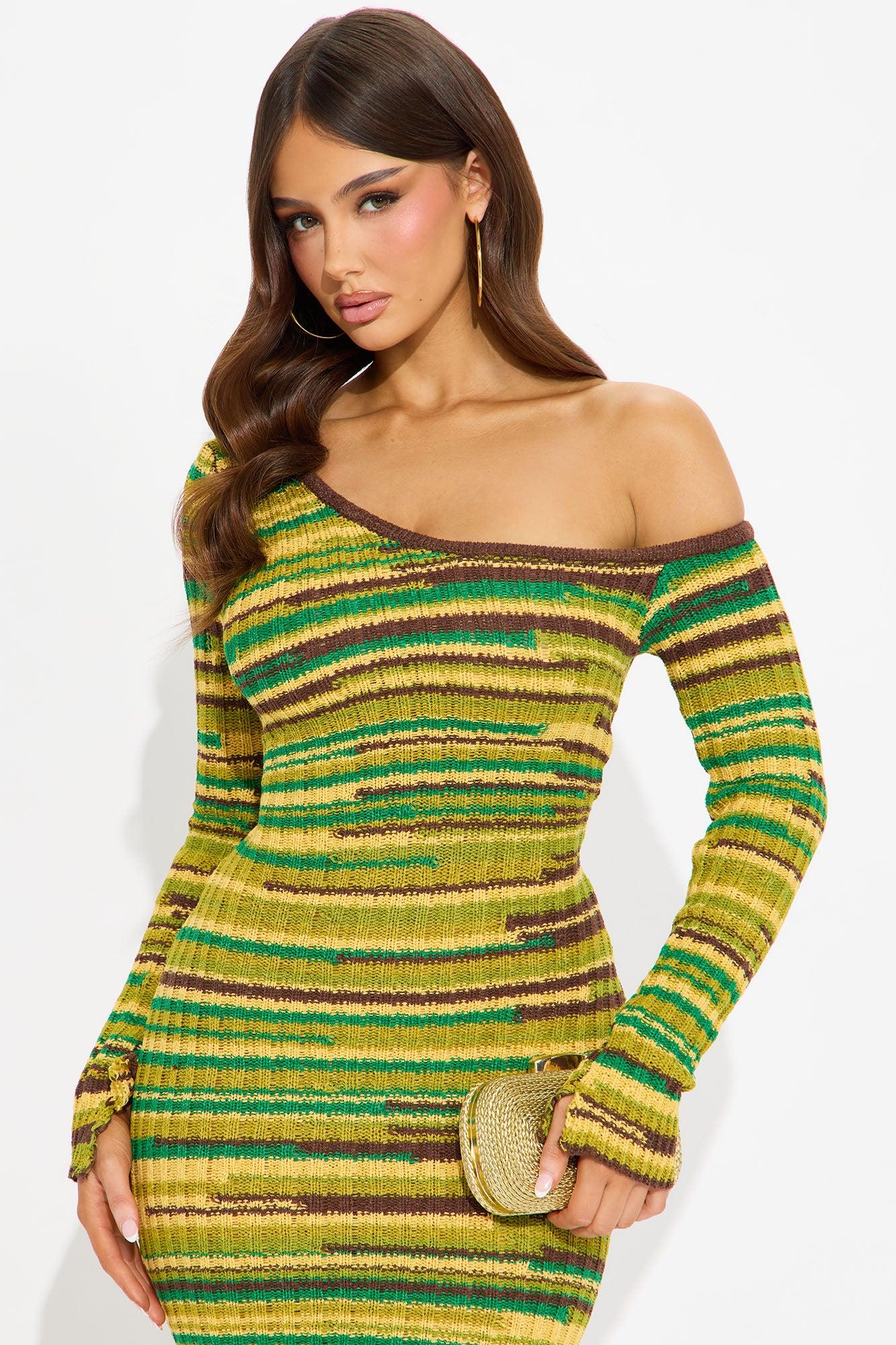 Astrid Long Sleeve Crochet Maxi Dress - Green/combo Female Product Image