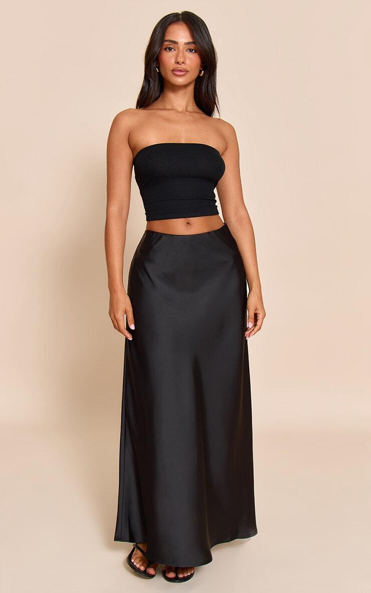 Petite Black Satin Flowy Maxi Skirt Product Image