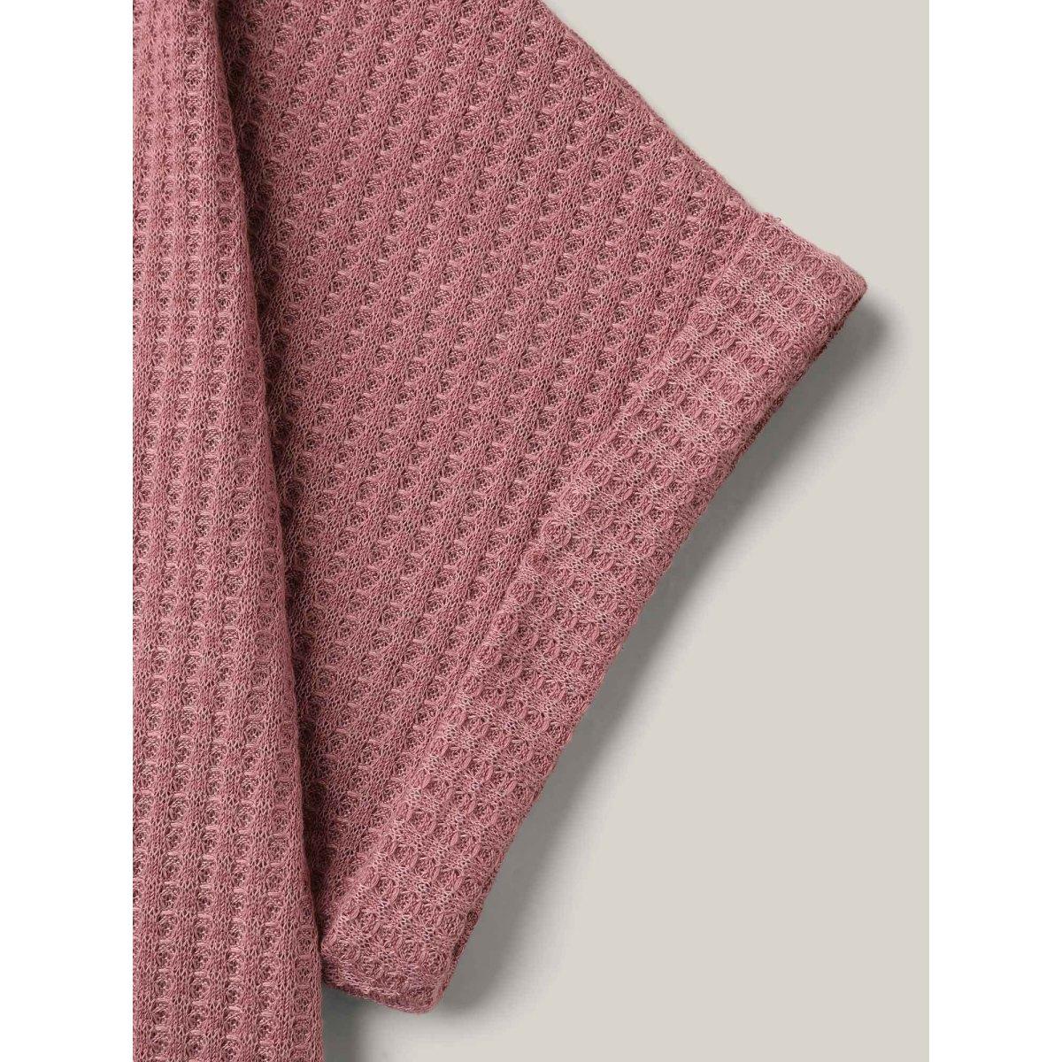 Plus Size Waffle Knit Stretchy Button Split Neck T-Shirt DustyPink Women Leisure Texture Flat collar with V-notch Casual T-shirts BloomChic 30/6X Product Image