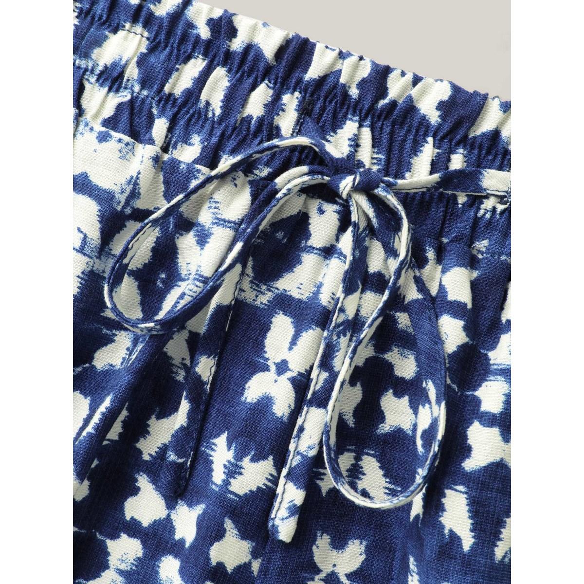 Plus Size Abstract Print Straight-Fit Shorts Women Indigo Resort Drawstring Straight Leg Vacation Shorts BloomChic 22-24/3X Product Image