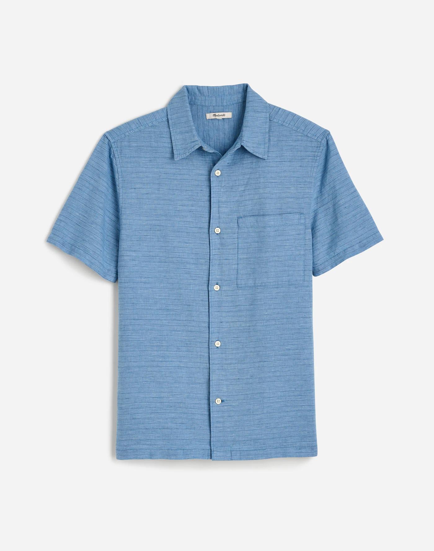 Button-Up Short-Sleeve Shirt in Cotton-Linen Blend Product Image