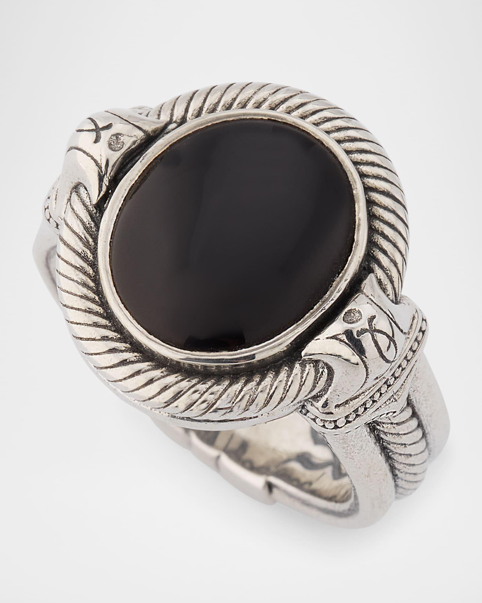 Mens Sterling Silver and Black Onyx Signet Ring Product Image