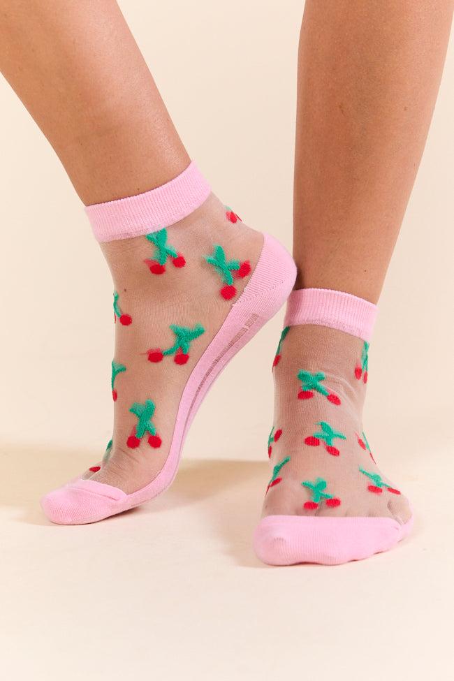 Pink Sheer Cherry Socks FINAL SALE Product Image