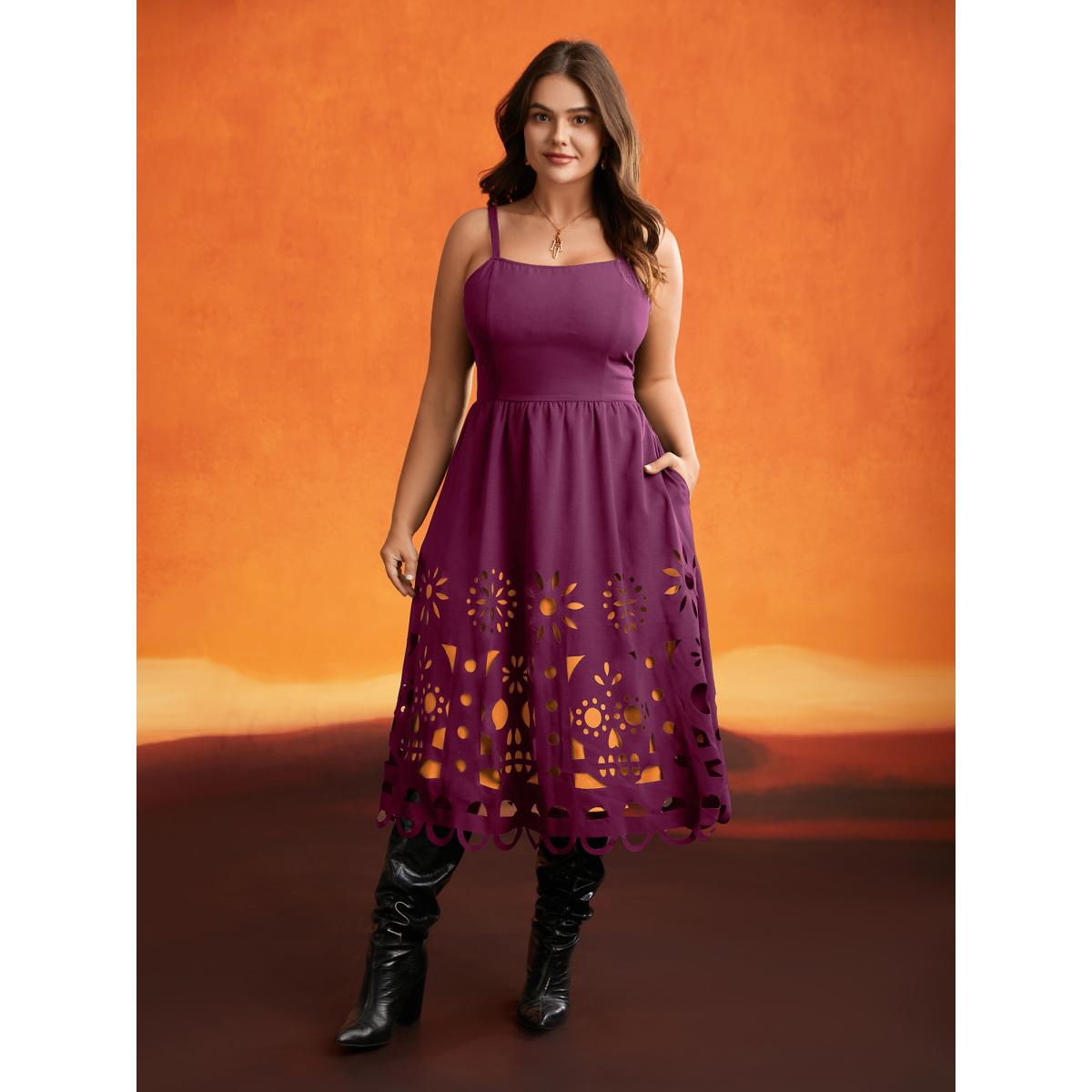 Plus Size Skull Burnout Cami Midi Dress Deeppurplered Women Playful Contrast Party Curvy Bloomchic 22-24/3X Product Image