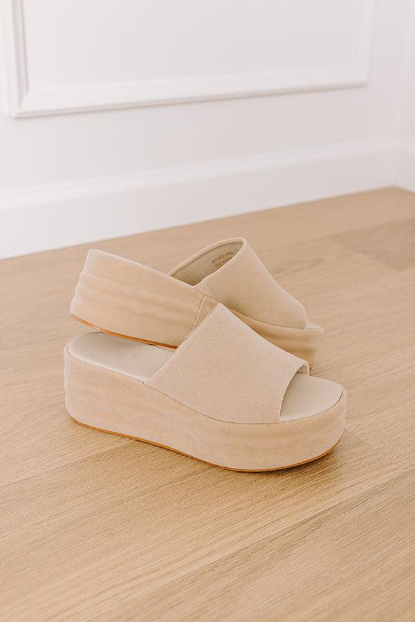 The Josephine Faux Suede Platform Sandal in Beige Product Image