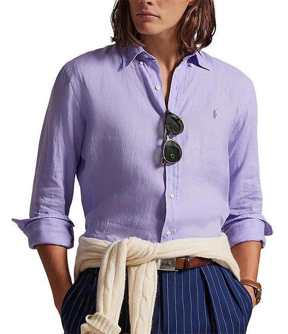 Polo Ralph Lauren Piece Dye Solid Linen Long Sleeve Woven Shirt Product Image