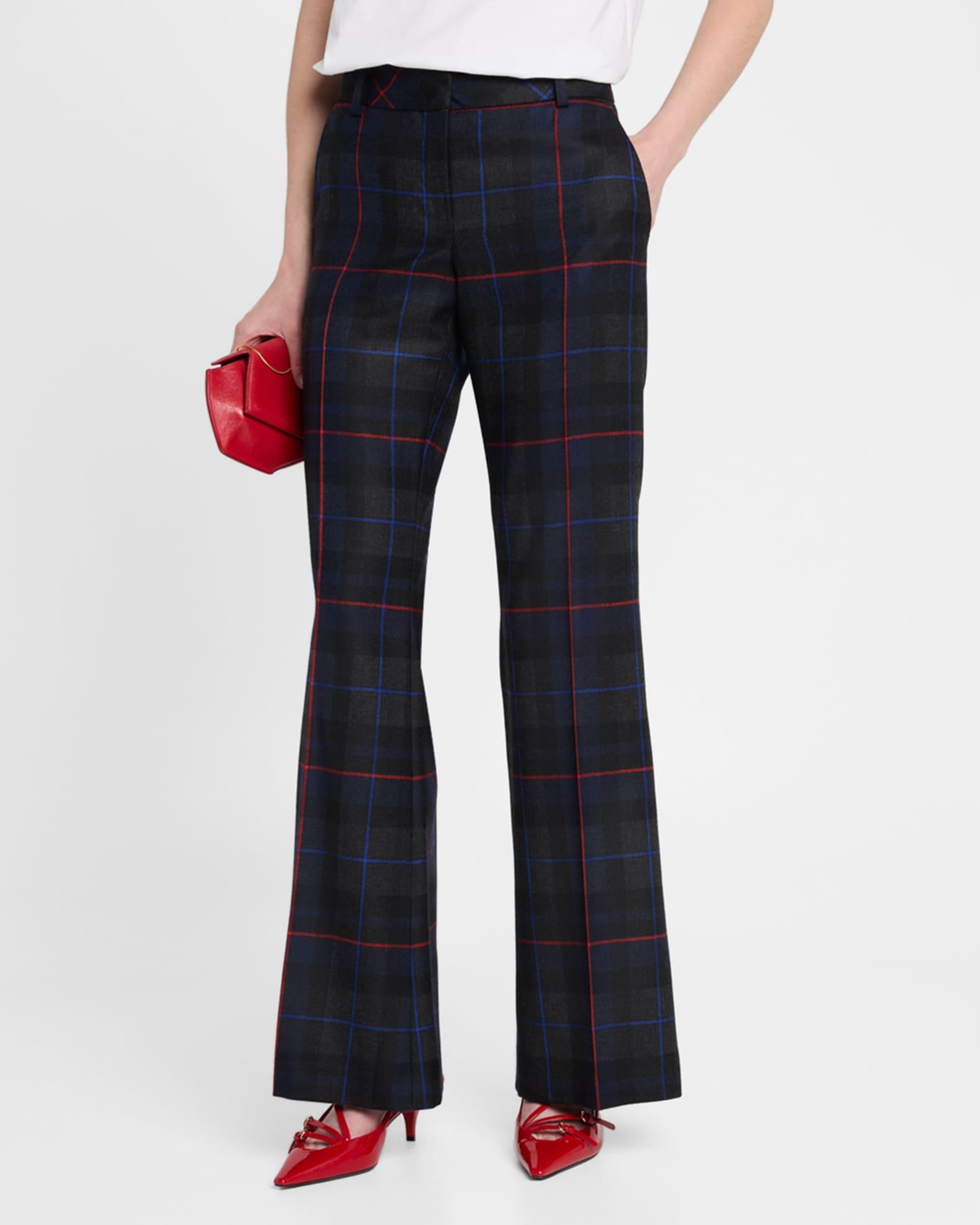 Plaid Wool Wide-Leg Pants Product Image