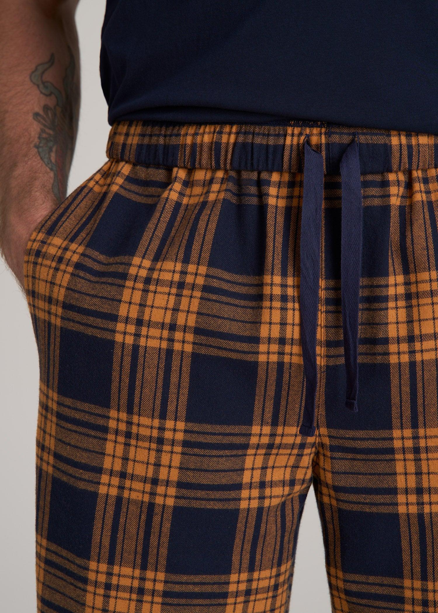 Plaid Pajama Pants for Tall Men in Navy and Apricot Plaid Product Image