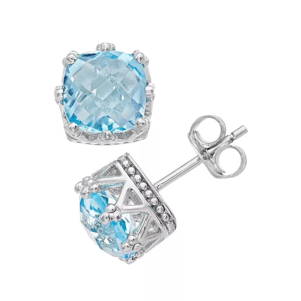 Sterling Silver Sky Blue Topaz Crown Stud Earrings, Women's Product Image