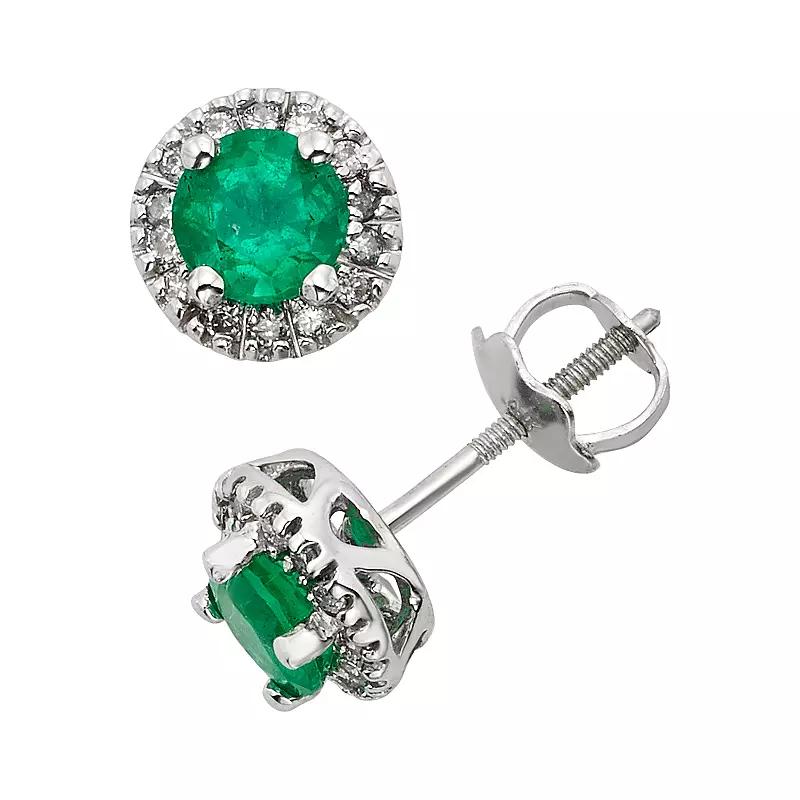 The Regal Collection Emerald and 1/8 Carat T.W. IGL Certified Diamond 14k White Gold Tiered Halo Stud Earrings, Women's, Green Product Image
