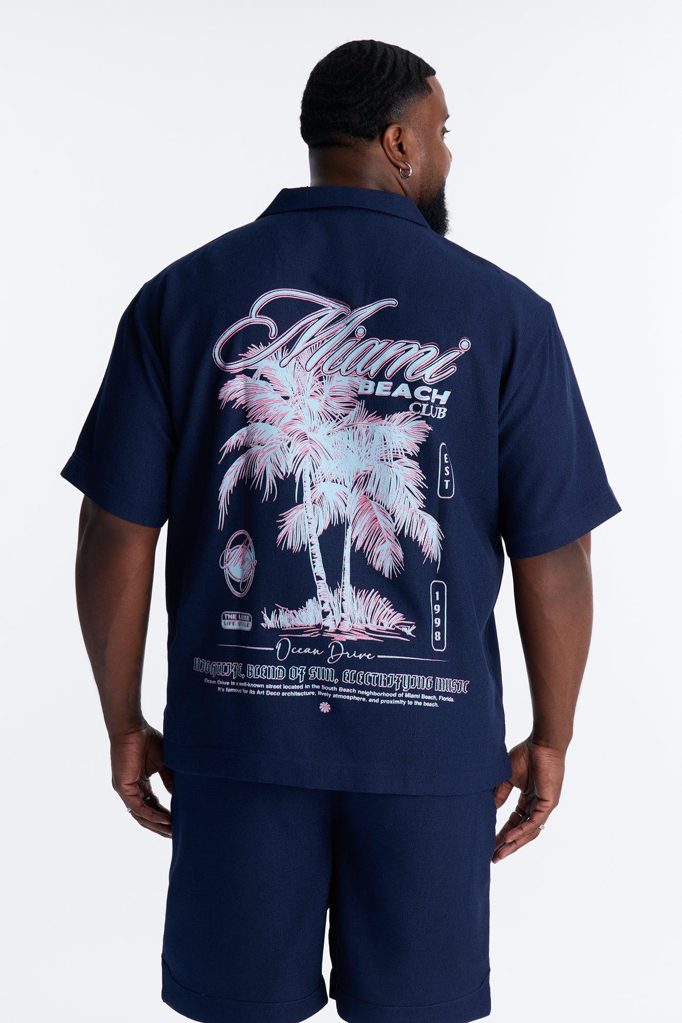 Miami Beach Club Button Up Shirt - Navy Male Product Image