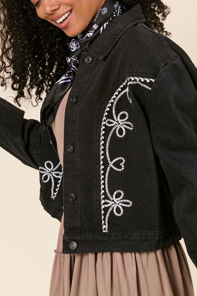 Danielle Black Embroidered Denim Jacket Product Image