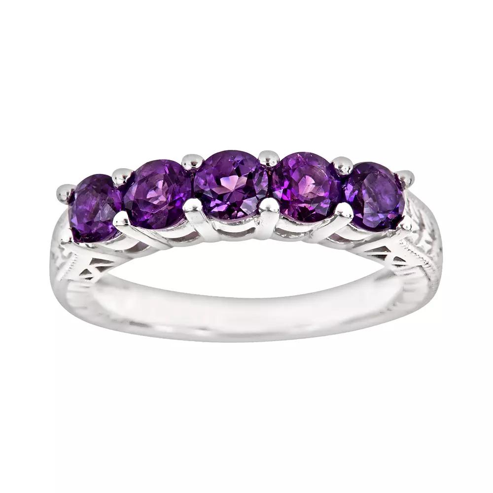 Celebration Gems Sterling Silver Amethyst Five-Stone Ring, Women's, Size: 9, Multicolor Product Image