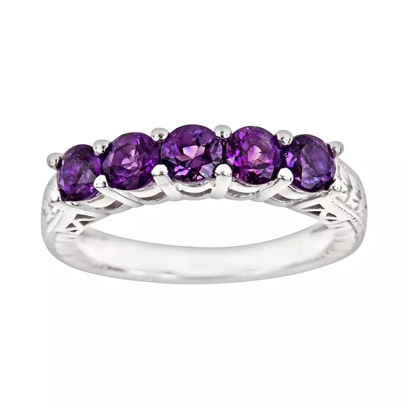 Celebration Gems Sterling Silver Amethyst Five-Stone Ring, Women's, Size: 9, Multicolor Product Image