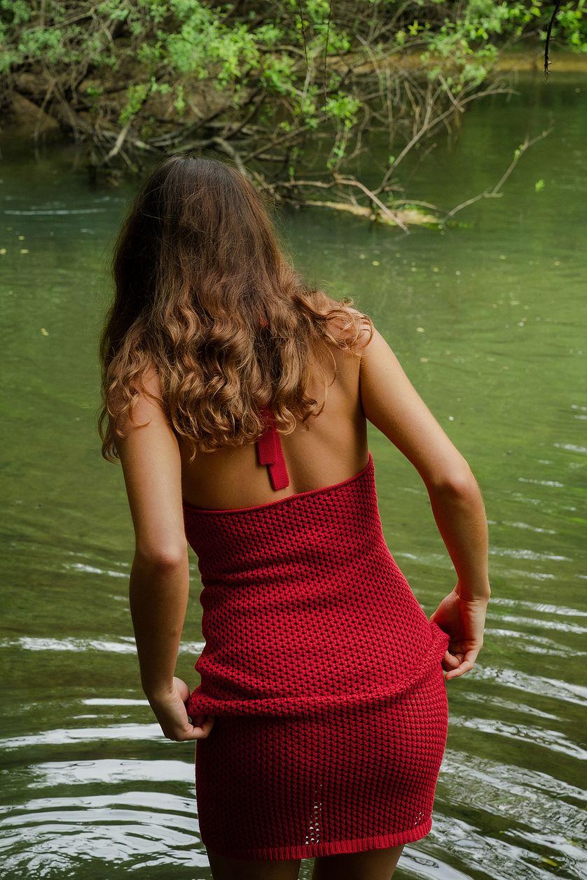 Hole Knitted Halterneck Mini Dress Product Image