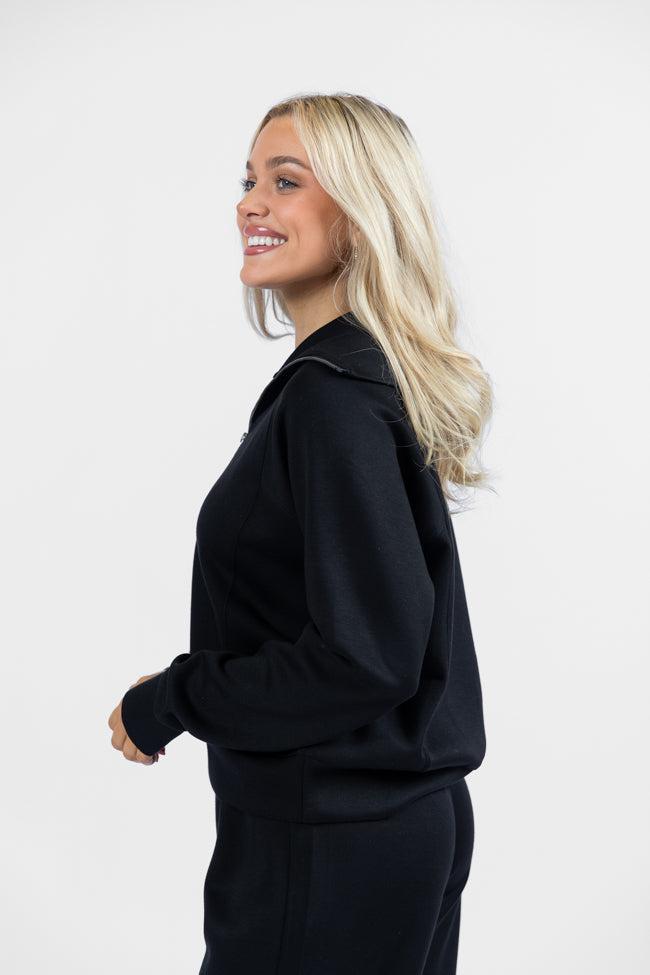 Let's Just Stay Black Quarter Zip Knit Pullover FINAL SALE Product Image