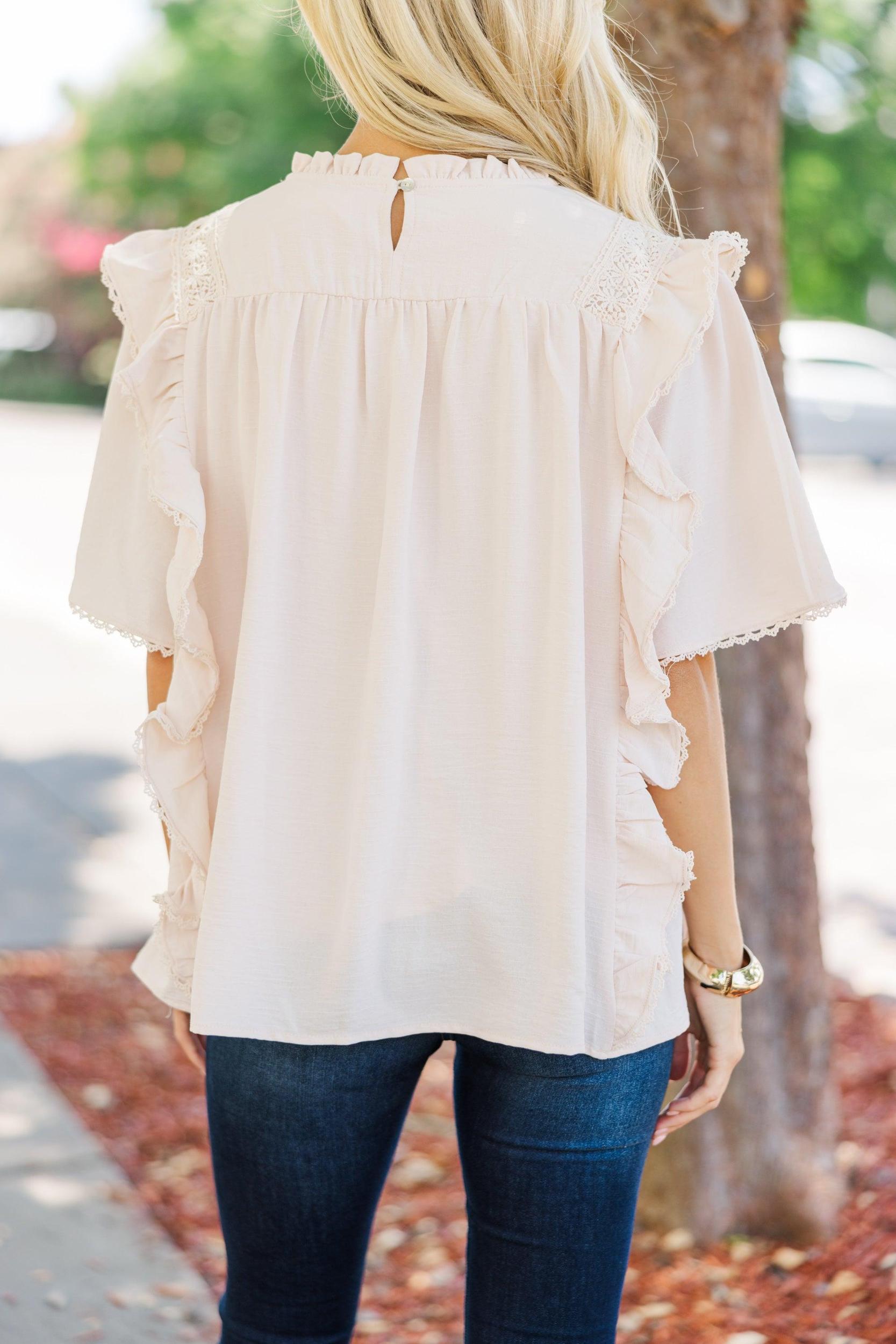 Step It Up Natural White Ruffled Blouse Female Product Image