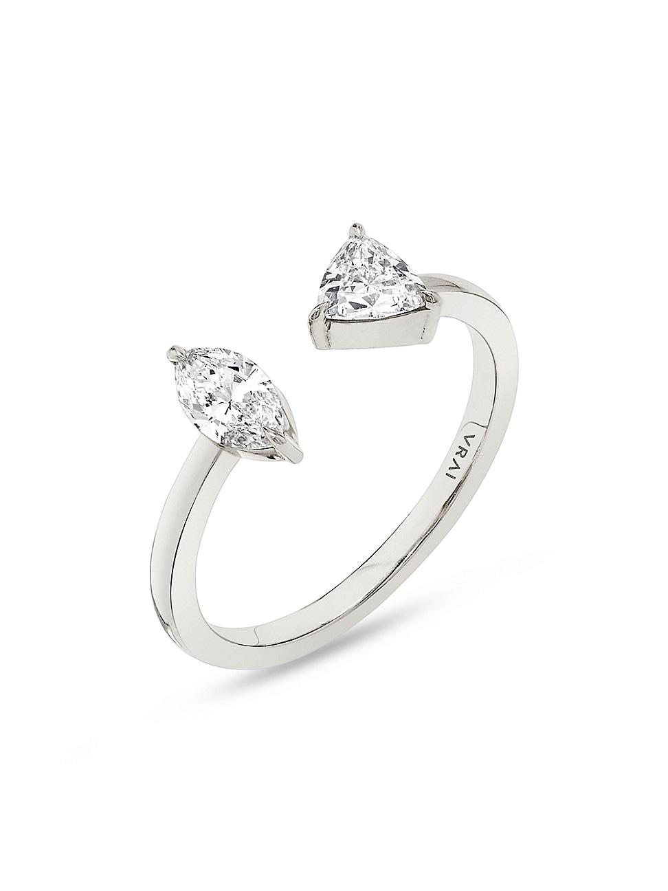 Womens 14K White Gold & 0.25 TCW Lab-Grown Diamond Cuff Ring Product Image