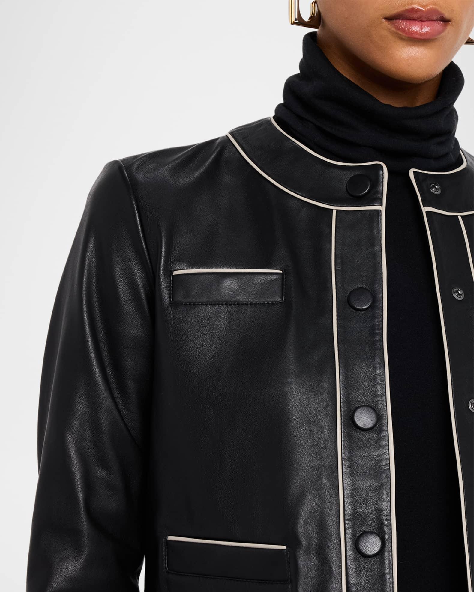 Cropped Contrast-Trim Leather Jacket Product Image