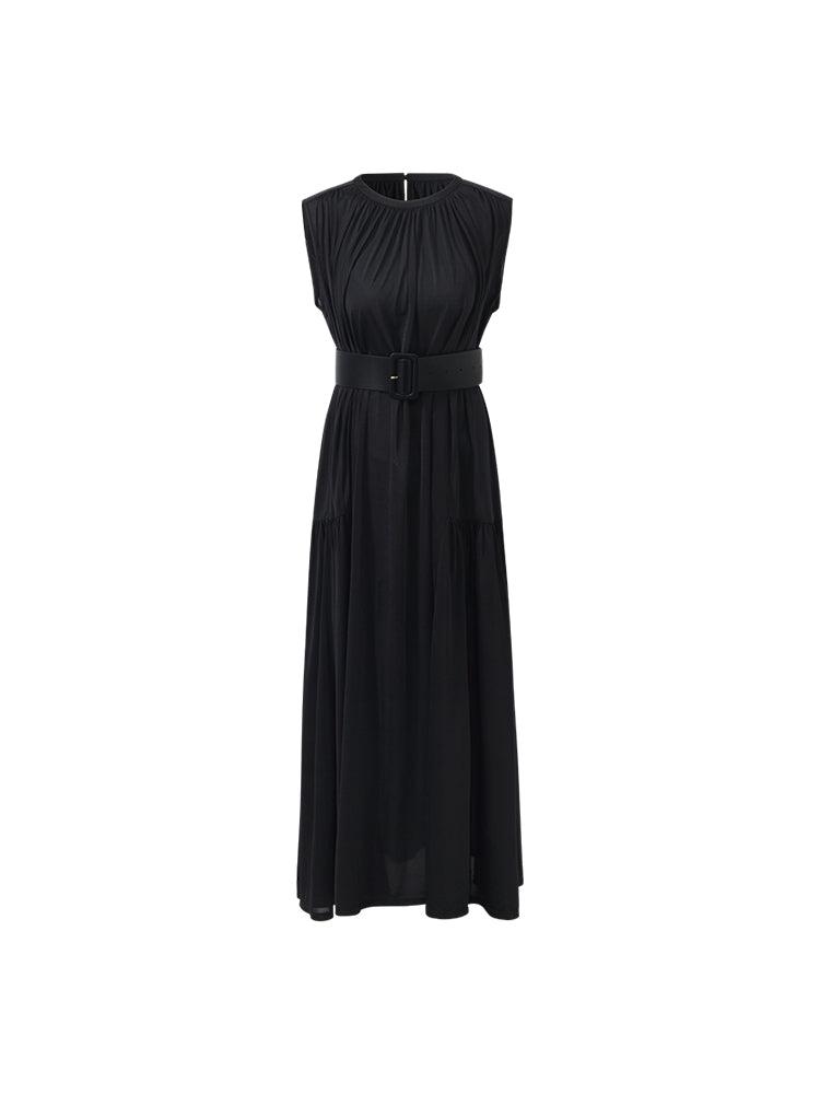 Knitted Women Maxi Vest Dress With Belt And Bottomed Spaghetti Strap D Product Image