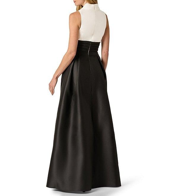 Adrianna Papell Color Block Mikado Collared V-Neck Sleeveless Tuxedo Gown Product Image