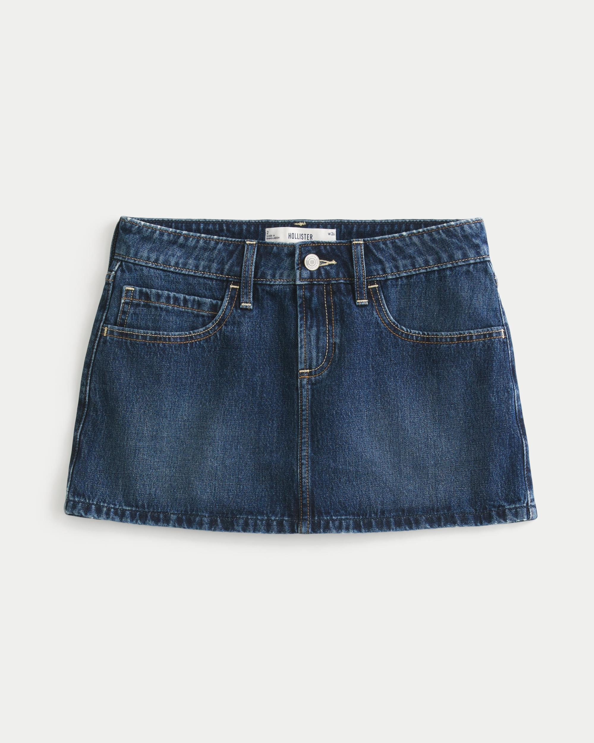 Low-Rise Medium Wash Star Applique Denim Mini Skort Product Image