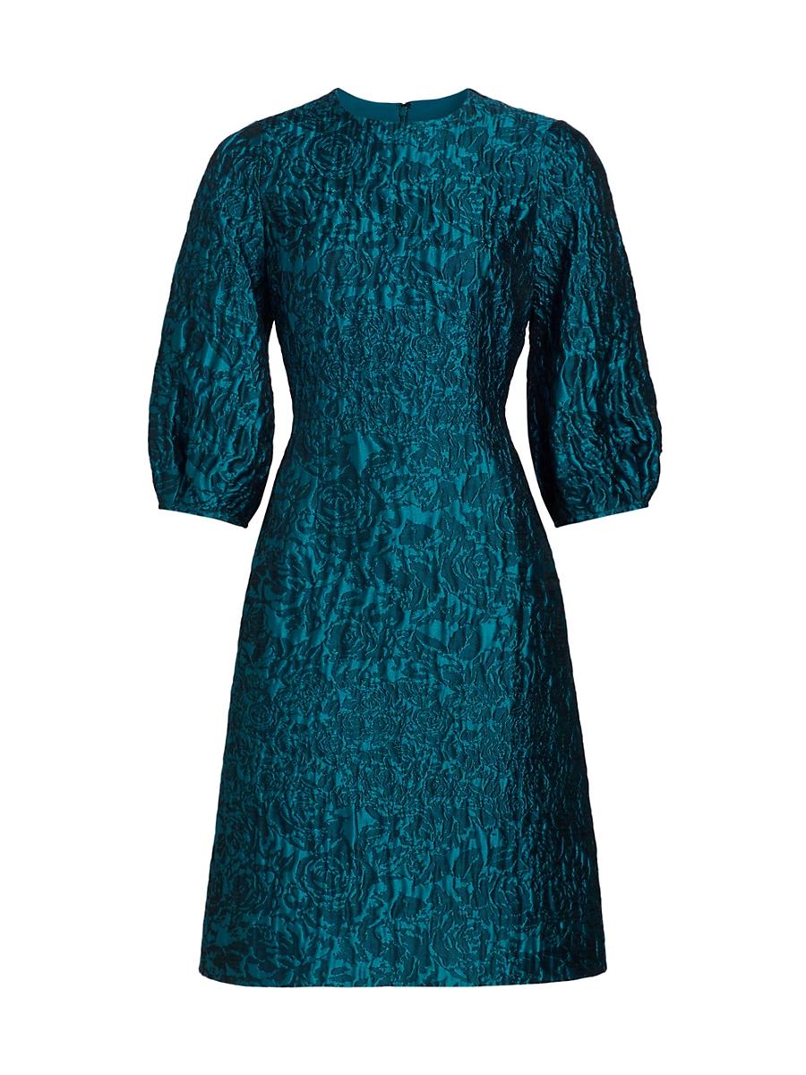 Womens Floral Jacquard Balloon-Sleeve Dress Product Image