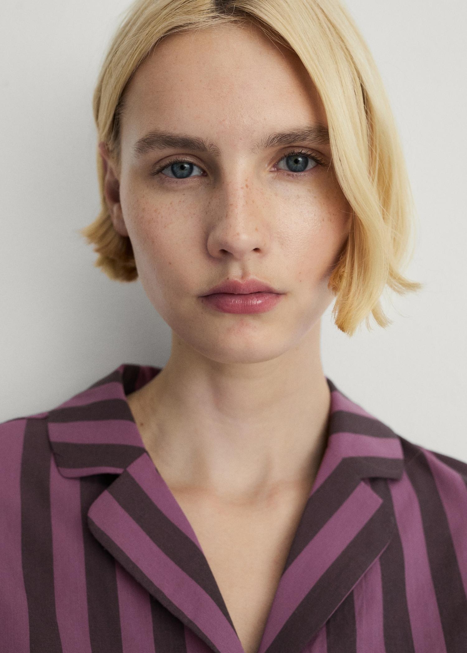 Two-tone woven striped long shirt - Women | MANGO USA Product Image