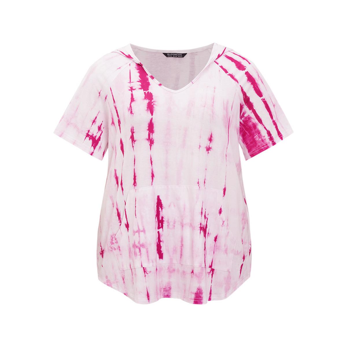 Plus Size Tie Dye Curved Hem Pocket Hooded T-shirt Multicolor Women Casual Arc Hem Tie Dye Hooded Dailywear T-shirts BloomChic 22-24/3X Product Image