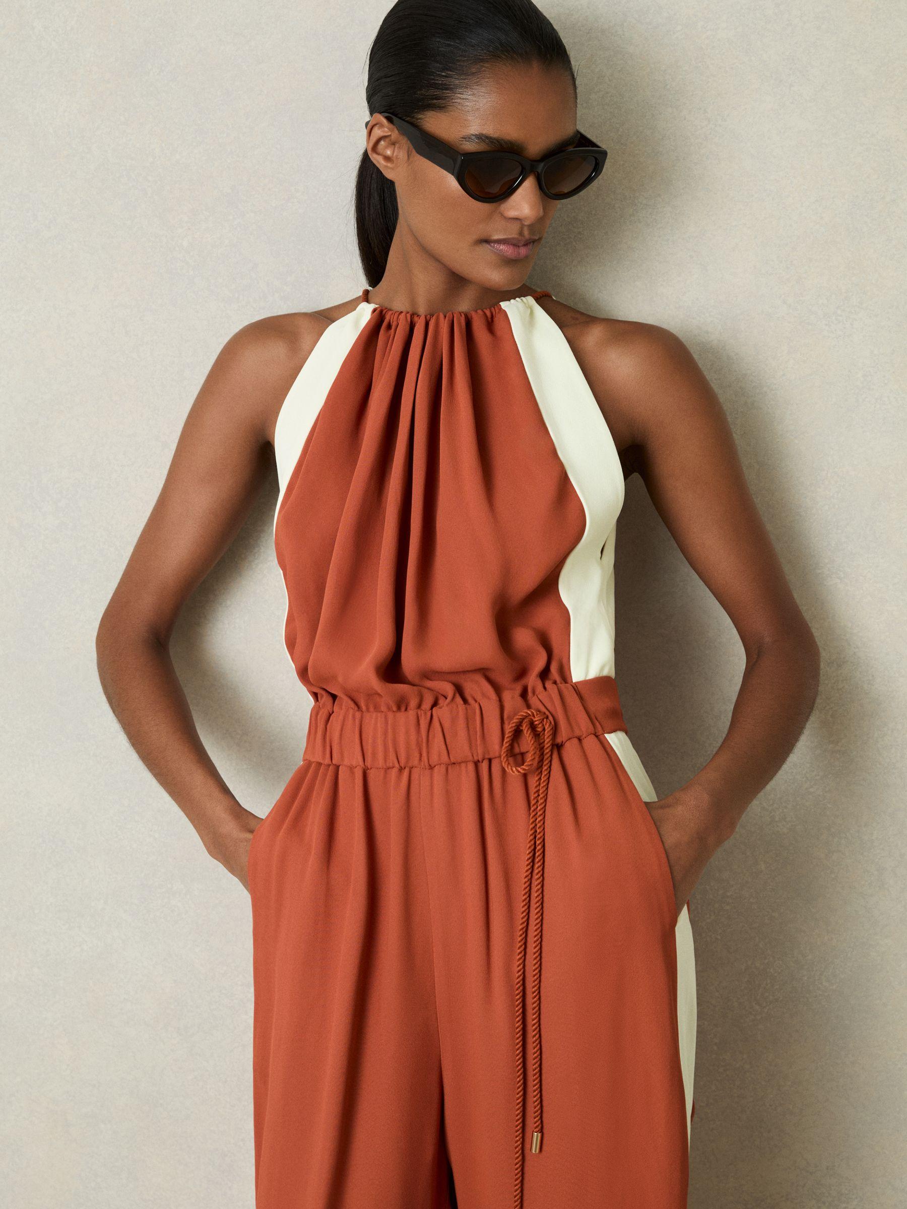 Colour-Block Rope-Cord Jumpsuit in Orange Product Image