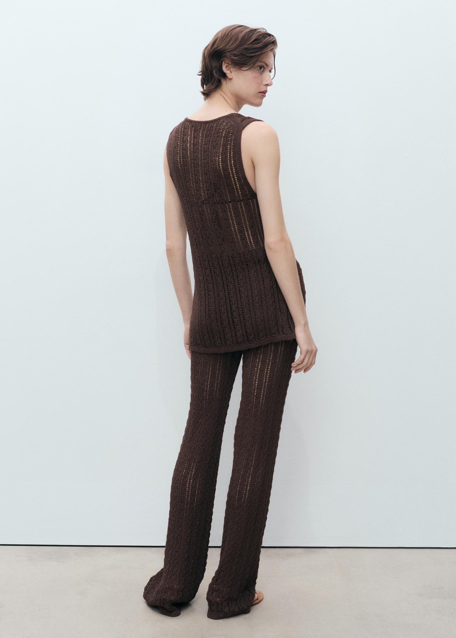 Straight-fit openwork knitted pants - Women | MANGO USA Product Image