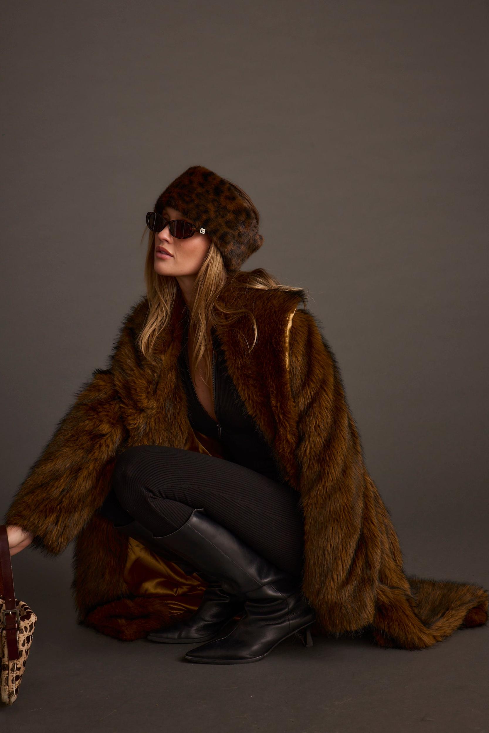 Manhattan Brown Faux Fur Coat Product Image