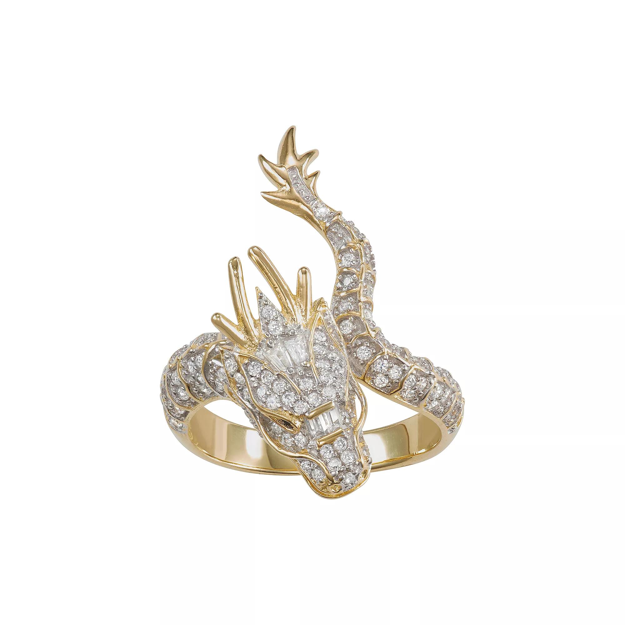 Designs by Gioelli 14k Gold Over Silver Cubic Zirconia Dragon Ring, Women's, Size: 6, Sterling Product Image