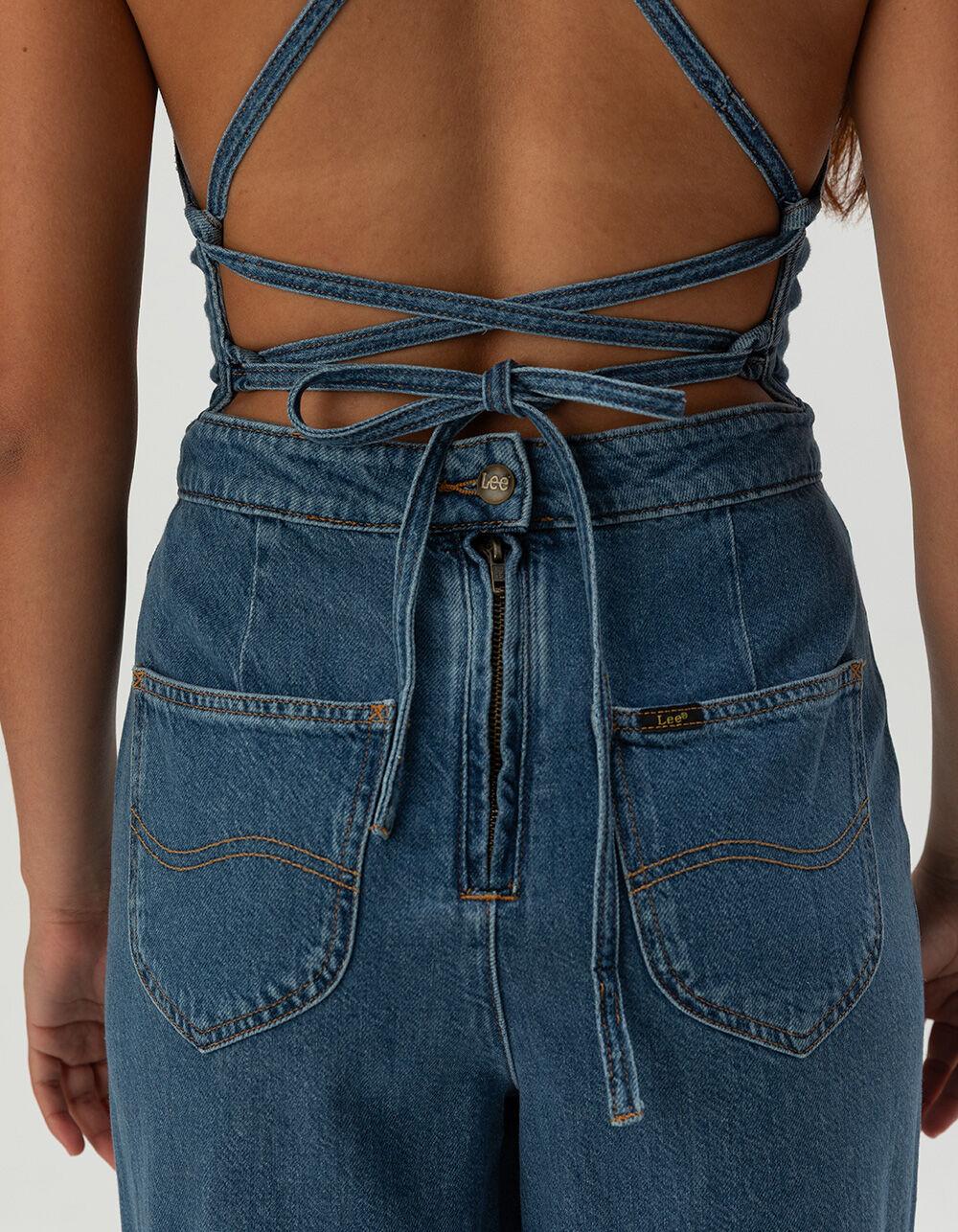 LEE Cross Back Womens Wide Leg Denim Jumpsuit - Dark Wash Product Image
