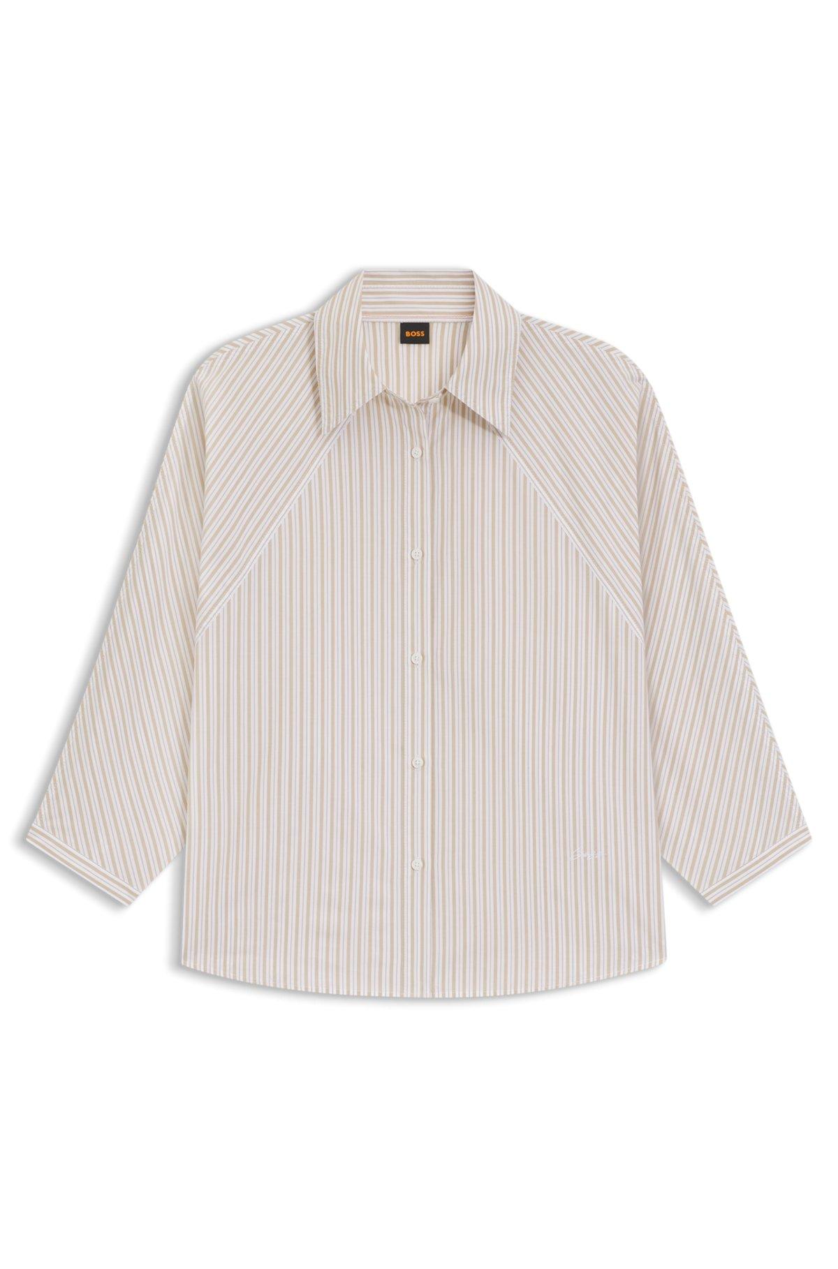 BOSS - Relaxed-fit blouse in striped cotton poplin - Brown Product Image