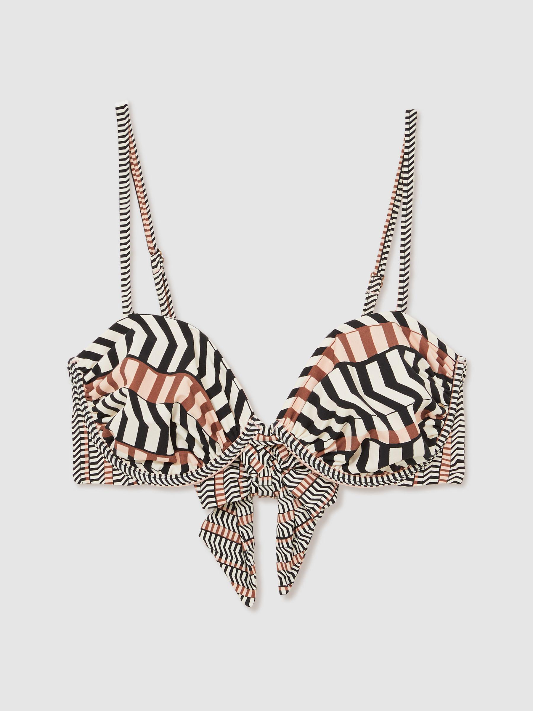 Chevron Stripe Underwired Bikini Top in Black/Brown Product Image